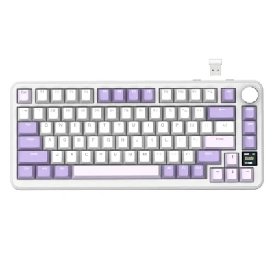 Immagine di ATTACK SHARK X85PRO tastiera meccanica wireless con display TFT e manopola, da gioco montata su guarnizione 75% QMK, 2.4G/BT/USB C cablata, sostituibile a caldo, 4000mAh, NKRO, RGB (Viola)