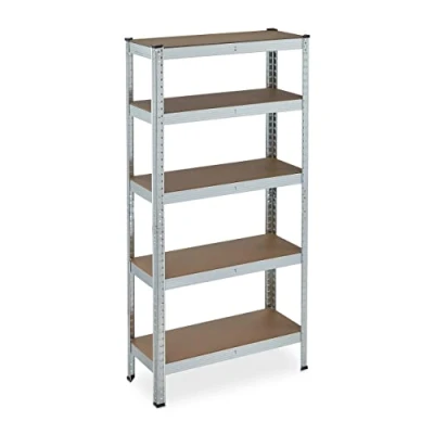 Immagine di Relaxdays Scaffale in Metallo, 875kg di capacità Carico, 150x75x30 cm, Scaffalatura Alta Portata, 5 Ripiani, Argento, Acciaio, Fibra Legno, Plastica