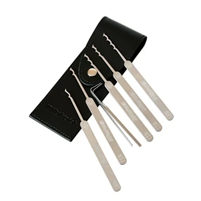 Immagine di Multipick Set professionale Dietrich Elite 7 BOGOTA Lockpicking pezzi in acciaio a molla di alta qualità pregiata custodia pelle bovina con bottone automatico Originale made
