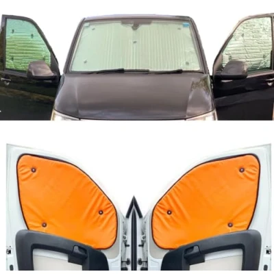 Immagine di Parasole Parabrezza Auto Interno Compatibile con Renault Trafic (2014 Date)(Set Completo Swb + Portellone Posteriore) Dorso Arancione Fluorescente,Reversibile e Termico