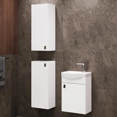 Immagine di Planetmöbel set da bagno composto base 40 cm con lavabo e mobile 2X midi in bianco, per 4 pezzi