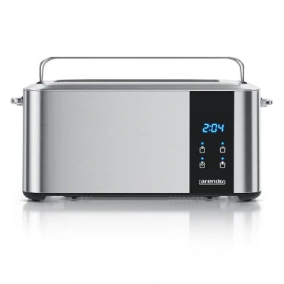 Immagine di Arendo Tostapane in acciaio inox a fessura lunga 4 fette touch screen doppia parete 1500 W Inserto per panino integrato 7 gradi di doratura centraggio del pane visualizzazione tempo
