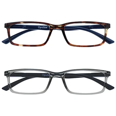 Immagine di OPULIZE See Lesebrille Blaulichtfilter 2er Pack Schmal Rahmen Federscharniere Verbessern Den Schlaf Computer Gaming Entspiegelt Braun Grau Herren Damen BB9 27 +1.50