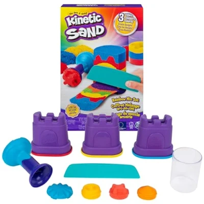 Immagine di Kinetic Sand, Set Sabbie Arcobaleno, con 3 Colori di Sabbia (382 G) e 6 Accessori, dai Anni
