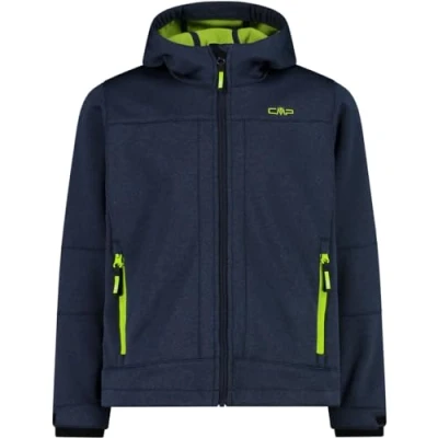 Immagine di CMP Giacca in softshell melange da bambini con cappuccio fisso, B.Blue Mel. Limegreen, 98