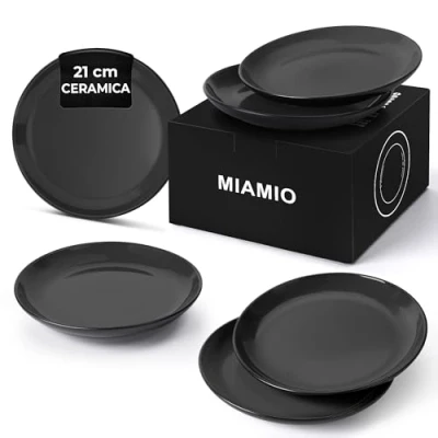 Immagine di MIAMIO Set di piatti/Set stoviglie in ceramica stoneware Collezione Le Papillon (Nero, 21 cm)