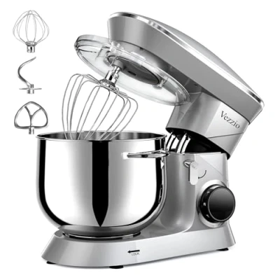 Immagine di Impastatrice Planetaria Vezzio Elettrico 1500W Robot da Cucina 10 Velocità con 8.5 Litri Ciotola di Acciaio Inossidabile,Sbattitore Frusta, Gancio per Impastare (Argento)