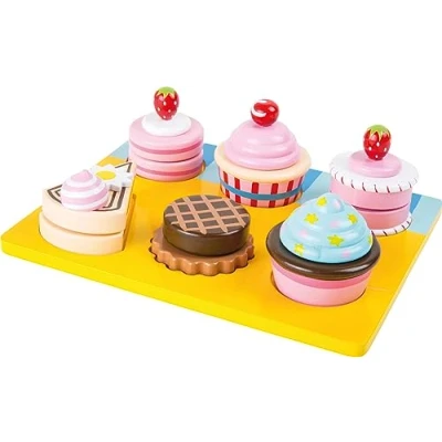 Immagine di 10149 Cupcakes e torte da tagliare small foot in legno, con chiusure a strappo velcro per combinazioni personalizzate, partire 3 anni.