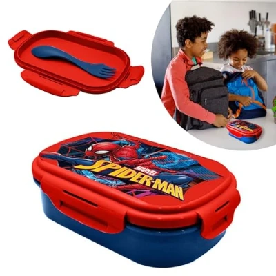 Immagine di SRV Hub Portapranzo Spiderman da 20 cm, senza BPA, per la scuola, bambini, contiene forchette e posate (cucchiaio, forchetta, coltello 3 in 1), SP50011