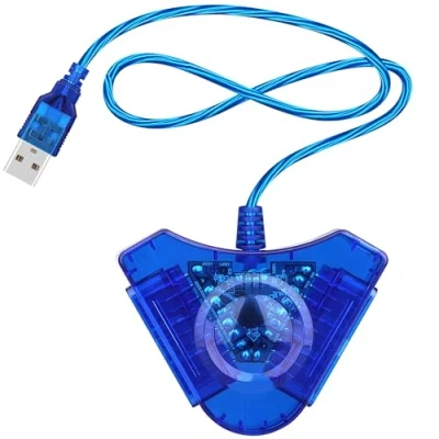 Immagine di OSTENT Cavo Convertitore Adattatore USB Doppio per Sony Playstation 1/2 PS One PSX Controller Cablato Gamepad Joystick a PC Laptop, Colore Blu
