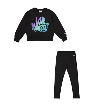 Immagine di Champion Legacy Script Shop G (405043) Ultra Light Soft Compact Powerblend Fleece Crewneck &amp; Leggings Completo, Nero, 7 8 Anni Bambina
