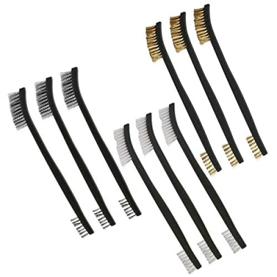 Immagine di Mini Wire Brush Set Double Ended Scratch Per La Pulizia Di Scorie Saldatura, Ruggine e Polvere, Acciaio Inossidabile, Ottone Spazzola In Filo Nylon Con Manico 9 Pezzi
