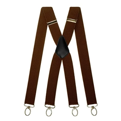 Immagine di Olata Bretelle Uomo da Lavoro a Forma di X, Larghe, Multiuso, con Clip Moschettone, 4 cm. Marrone (Clip D&#039;Argento)