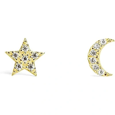 Immagine di SINGULARU Orecchini Moon &amp; Star. Argento Sterling 925 con Finitura in Oro 18Kt. Chiusura a Pressione. Gioielli per Donna