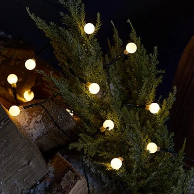 Immagine di Lights4fun Decorazione Catena Luminosa di 50 Palline con LED Bianchi Caldi a Pile per Arredo Interni