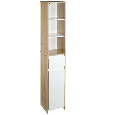 Immagine di kleankin Scaffale Bagno Salvaspazio in Legno, Mobiletto a Colonna con Ripiani, Armadietto e Cassetto, Bianco, 32.6x30x171.2cm