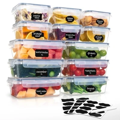 Immagine di Hibisaws 12 contenitori salvafreschezza con coperchio, per freezer, alimenti, senza BPA e 100% ermetici, trasparenti, 6 x 1 L 0,5 l, meal prep box
