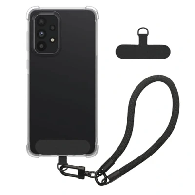 Immagine di kwmobile Cover Trasparente Compatibile con Samsung Galaxy A33 5G Custodia Cordino da Polso Staccabile Lungo 15 cm 2 Toppe di Fissaggio Montaggio Facile