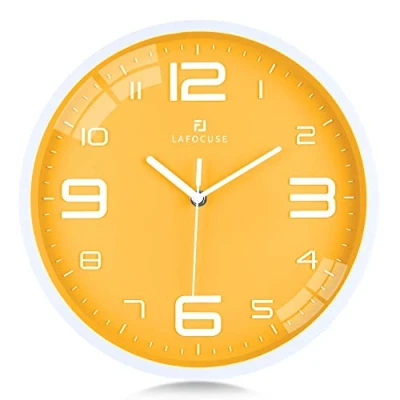 Immagine di Lafocuse Orologio da Parete Giallo Silenzioso Moderno, Numeri 3D Facile Leggere, Classico Quarzo senza Ticchettio per Cucina Camera Letto Soggiorno Ufficio 30cm