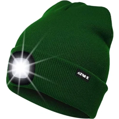 Immagine di ATNKE LED Cappello Illuminato Berretto,USB Ricaricabile da Corsa 4 Impermeabile Luce Invernale Calda Lampada Frontale Regali per Uomo e Donna/Green