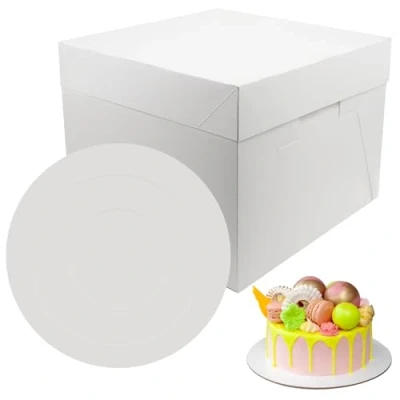 Immagine di PHULWEL 2 scatole per torte da 30 x 20 cm, con vassoio a gradini, in cartoncino bianco tagliere torte, contenitore usa e getta