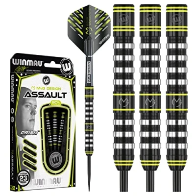 Immagine di WINMAU Michael Van Gerwen MvG Assault 23 Gram Tungsten Darts Set with Flights And Stems (Shafts)