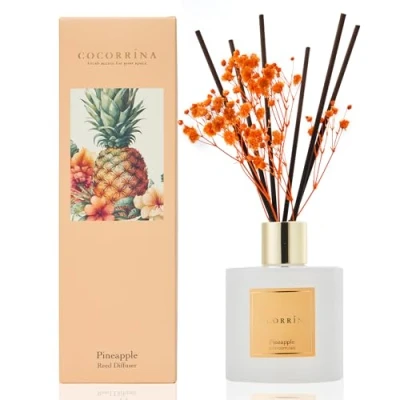 Immagine di Cocorrína Set di diffusori a bastoncini, diffusore ananas da 200 ml, con 8 bastoncini profumati, per camera letto, bagno, soggiorno, casa e ufficio