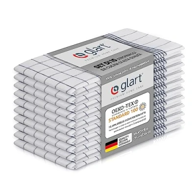 Immagine di Glart 48KG2 Set di 10 strofinacci da cucina, 50x70 cm, 100% cotone certificato OEKO TEX, a quadri grigi, prelavati
