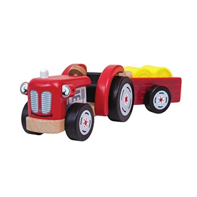Immagine di Tidlo Trattore e rimorchio in legno con fieno, multicolore T0502