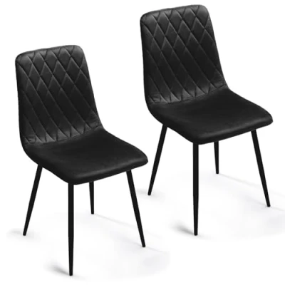 Immagine di Sedia da Pranzo Set di 2 Nero Velluto Gambe in Metallo Soggiorno Divano Cucina Acciaio Inox