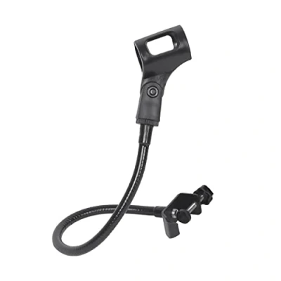 Immagine di QOTSTEOS supporto per microfono a collo di cigno flessibile 360 gradi, da scrivania, con clip (nero)