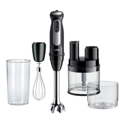 Immagine di Braun MultiQuick 5 Pro MQ55755M Frullatore a immersione con 25 livelli di velocità, Easy Click System Plus, 1000 W, nero mini robot da cucina, tritatutto, frusta, mixer e misurino (600 ml)