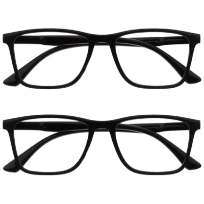 Immagine di OPULIZE NYX Blue Light Blocking Reading Glasses Anti Glare Computer and Gaming Eyewear 2 Pack UV Eyestrain Protection Rectangular Frame Black Men Women + 3.00