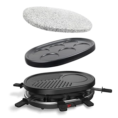 Immagine di Leogreen Dispositivo per raschiatore 4 in 1 multifunzione 8 persone, pietra grigliare, piastra griglia, piastre frittelle, padelle, compatibili con lavastoviglie, 900 W