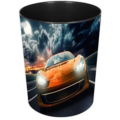 Immagine di Läufer 26663, cestino per la carta con motivo cane colorato, 13 litri, perfetto cameretta dei bambini, rotondo Auto da corsa. Automobile corsa