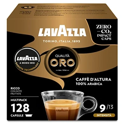 Immagine di Lavazza, Capsule A Modo Mio Qualità Oro Caffè d&#039;Altura, 128 Caffè, con Note di Frutta e Fiori, 100% Arabica, Intensità 9, Tostatura Media, Gusto Corposo Aromatico, 8 Confezioni x 16