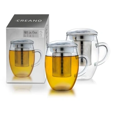 Immagine di Bicchiere da tè tutto in uno 400 ml, grande tazza con colino acciaio inossidabile e coperchio vetro, teiera attraente confezione regalo 2 pezzi (confezione 1)
