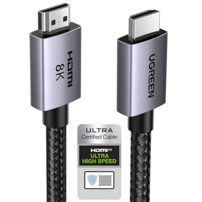 Immagine di UGREEN Cavo HDMI 2.1 8K Certificato 10K 60Hz 4K 240Hz Ultra Alta Velocità 48Gbps Alluminio eARC HDCP Dynamic HDR Dolby Atmos Compatibile con HDTV Monitor PS5 PS4 Xbox PC, 2M