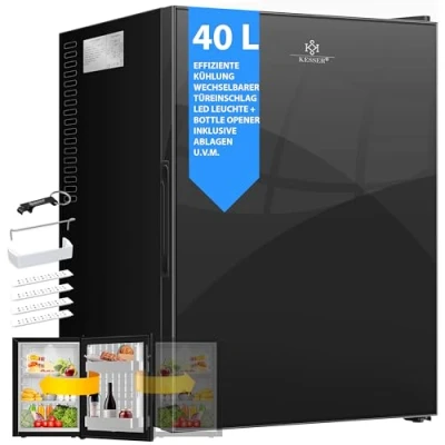 Immagine di KESSER® Minifrigo, Capacità minibar 40 litri, Silenzioso 22db, Camera da letto, Cerniera porta frontale in vetro, circa 4 16C Altezza 57cm, Illuminazione interna, Nero