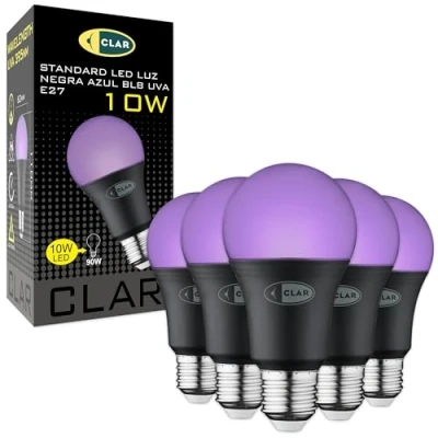 Immagine di CLAR Lampadina UV, Lampada Luce Nera, Ultravioletta, LED UV Light, Luci Neon Raggi 10W, (Pack 5) Base nera (UV)