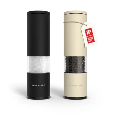 Immagine di LARS NYSØM Set di 2 macina sale e pepe manuale con in ceramica regolabile da grossolana a fine I macinini per spezie design (Black/Beige)