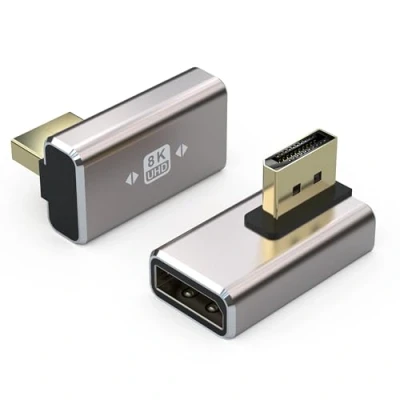 Immagine di VMOJO Confezione da 2 adattatori DisplayPort, alloggiamento in lega, 8K UHD HDR Displayport (DP) 1,4, angolo verticale verticale, maschio a femmina, spina di prolunga, convertitore 8K@60Hz/4K@144Hz