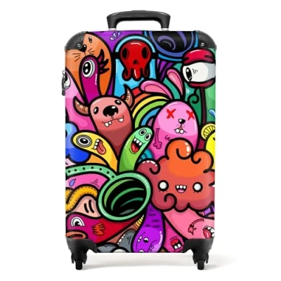 Immagine di NoBoringSuitcases.com® Valigie Bagaglio a mano Trolley Valigia rotelle da viaggio piccola con 4 ruote Design Mostro Arcobaleno Divertente Ragazza Ragazzo tavolo