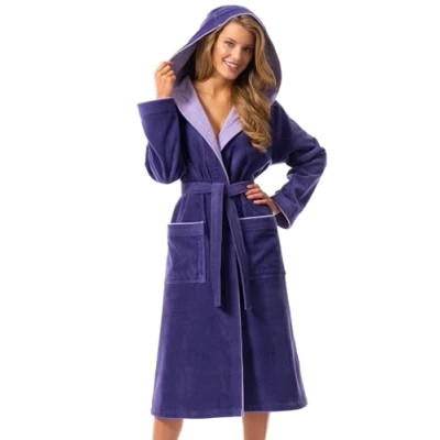 Immagine di Morgenstern Accappatoio Donna con Cappuccio Vestaglia da Bagno Lunga in Cotone, Viola, S