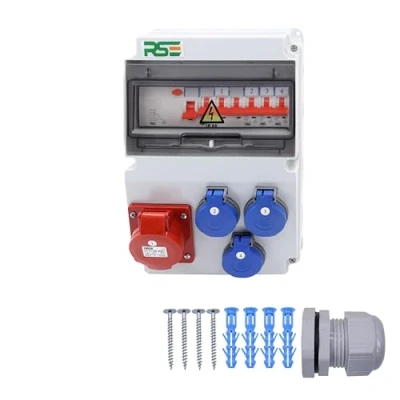 Immagine di Distributore di corrente da parete, completamente cablato, 32 A, 16 230 V, con contatore CEE IP65, 4. 1 x 16a 3 LS+FI