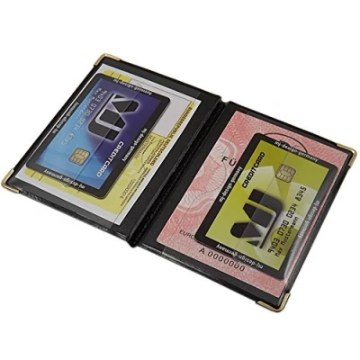 Immagine di Porta carte d&#039;identità e di credito con 4 scomparti MJ Design Germany Made in UE diversi colori designs (Design 1 / Nero)