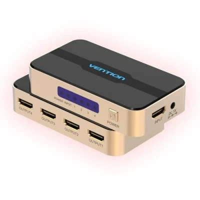 Immagine di splitter HDMI 4K 1 in 4 out, distributore audio video per monitor, UHD simultaneo, HDCP 1.4, 3D, 1080P Full HD, 30M distanza, alimentazione DC, gioco, TV, proiettore