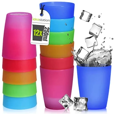 Immagine di idea station Neo Bicchieri Plastica 12 x 250 ml colorati Bicchiere Bambini infrangibile riutilizzabile Set Acqua ideale per compleanno e campeggio