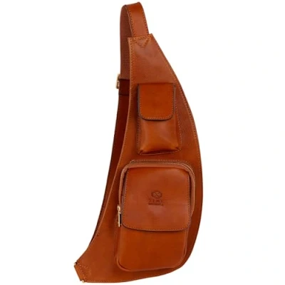 Immagine di Time Resistance Zaino Monospalla Uomo in Vera Pelle Comodo Marsupio Realizzato Italia da Esperti Artigiani Zainetto Piccolo con Tracolla Regolabile (Marrone Cognac)