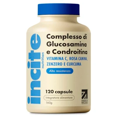 Immagine di Incite Nutrition Complesso ad alta resistenza con glucosamina e condroitina MSM, vitamina C, zenzero, rosa canina Integratori per la cura delle articolazioni, 120 pezzi (confezione da 1)